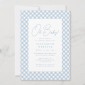 Schattig blauw gingham eenvoudig baby shower kaart (Voorkant)