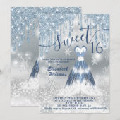 Schattig blauw gloeiend jurkje zilver glitterdrupp kaart (Voorkant / Achterkant)