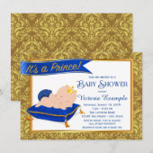 Schattig Blauw Goud Prins Baby Douche Uitnodiginge Kaart (Voorkant / Achterkant)