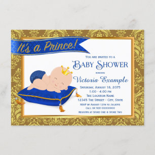 Schattig Blauw Goud Prins Baby Douche Uitnodiginge Kaart