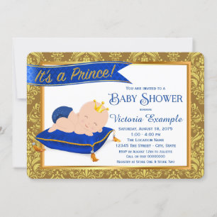Schattig Blauw Goud Prins Baby Douche Uitnodiginge Kaart