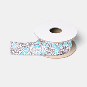 Schattig blauw grijs klassiek bloemmotief satijnen lint