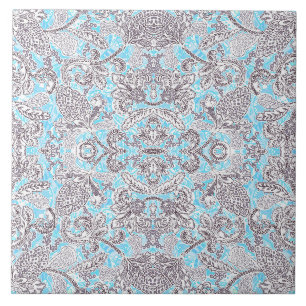 Schattig blauw grijs klassiek bloemmotief tegeltje