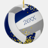 Schattig blauw grijs volleybal w gouden sterren keramisch ornament (Achterkant)