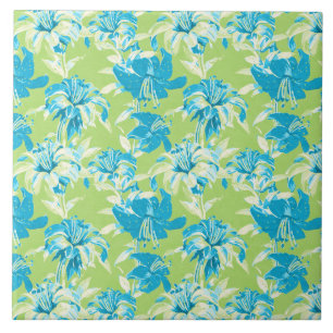 Schattig blauw groen naadloos lelie bloemmotief tegeltje