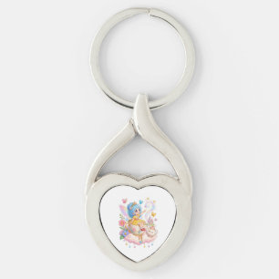 Schattig Blauw Haar Chibi Fee Prinses in Gele Jurk Sleutelhanger