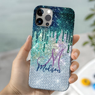 Schattig blauw iriserend eenhoorn namaak glitters Case-Mate iPhone case