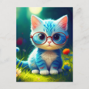 Schattig Blauw Katje Draagt Bril-47067 Feestdagenkaart