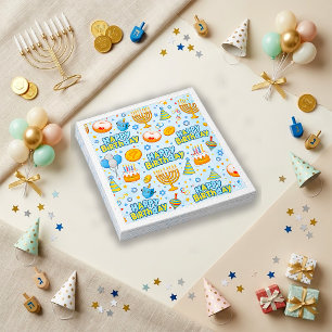 Schattig Blauw Kawaii Hanukkah Verjaardagspatroon Servet