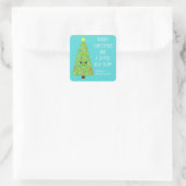 Schattig Blauw Kawaii Kerstboom Cartoon Vrolijk Xm Vierkante Sticker (Tas)