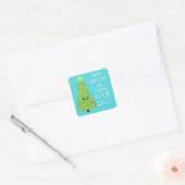 Schattig Blauw Kawaii Kerstboom Cartoon Vrolijk Xm Vierkante Sticker (Envelop)