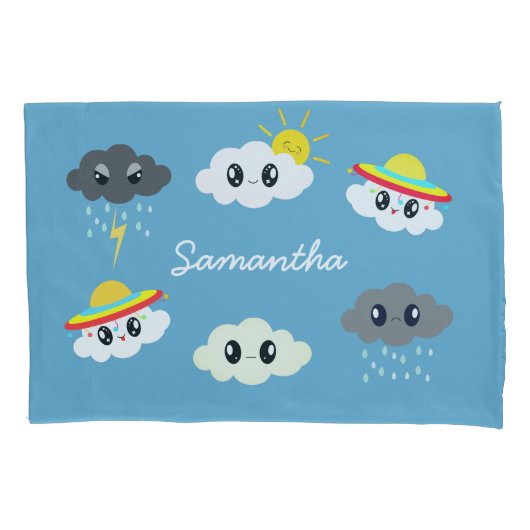 Schattig Blauw Kawaii Weer Cloud Cartoon Kind Kussensloop (Voorkant)