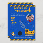 Schattig Blauw Kinderconstructie Verjaardag Kaart (Voorkant / Achterkant)