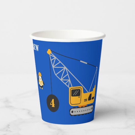 Schattig Blauw Kinderconstructie Verjaardag Papieren Bekers (Achterkant)