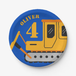 Schattig Blauw Kinderconstructie Verjaardag Papieren Bordje