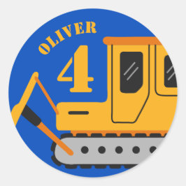 Schattig Blauw Kinderconstructie Verjaardag Ronde Sticker