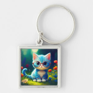 Schattig Blauw Kitten met Bril-47067 Sleutelhanger