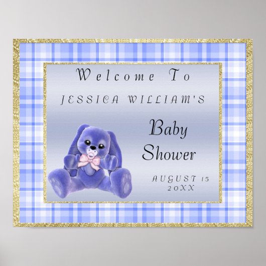 Schattig Blauw Konijn "Welkom" Poster (Voorkant)