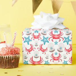 Schattig blauw kustzeekrab & shell patroon cadeaupapier