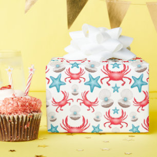 Schattig blauw kustzeekrab & shell patroon cadeaupapier