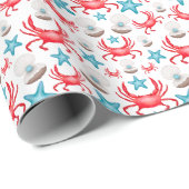 Schattig blauw kustzeekrab & shell patroon cadeaupapier (Rol Hoek)