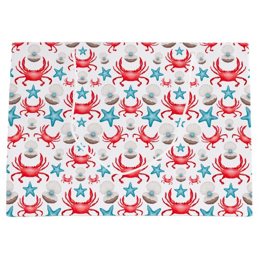 Schattig blauw kustzeekrab & shell patroon groot cadeauzakje (Voorkant)