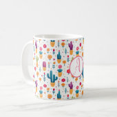 Schattig Blauw & Lavendel Bloemen Cactus Script Mo Koffiemok (Voorkant links)