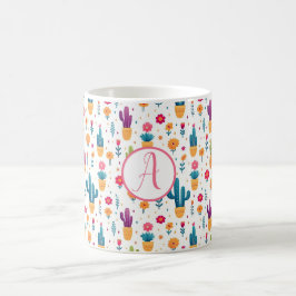 Schattig Blauw & Lavendel Bloemen Cactus Script Mo Koffiemok