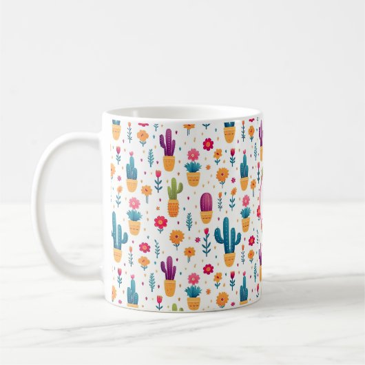 Schattig Blauw & Lavendel Bloemen Cactus Script Mo Koffiemok (Links)