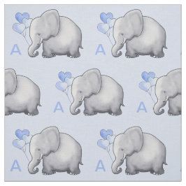 Schattig Blauw Monogram Elephant Baby Boy Nursery Stof