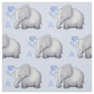 Schattig Blauw Monogram Elephant Baby Boy Nursery Stof