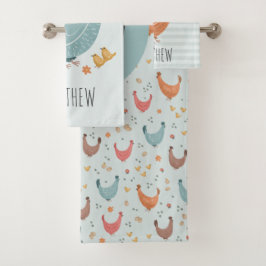 Schattig Blauw Monogram Kip Boerderij Patroon Kind Bad Handdoek