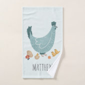 Schattig Blauw Monogram Kip Boerderij Patroon Kind Bad Handdoek (Handdoek)