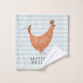 Schattig Blauw Monogram Kip Boerderij Patroon Kind Bad Handdoek (Wasdoekje)
