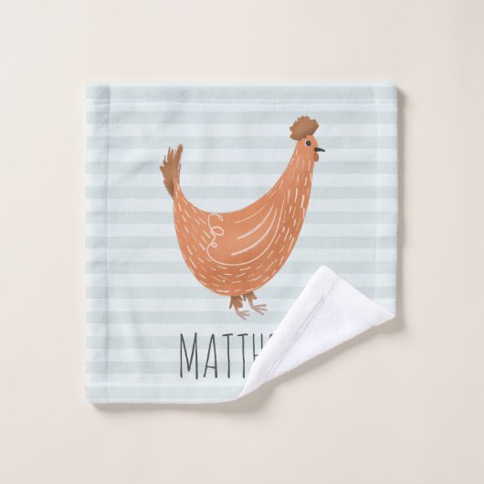 Schattig Blauw Monogram Kip Boerderij Patroon Kind Bad Handdoek (Wasdoekje)