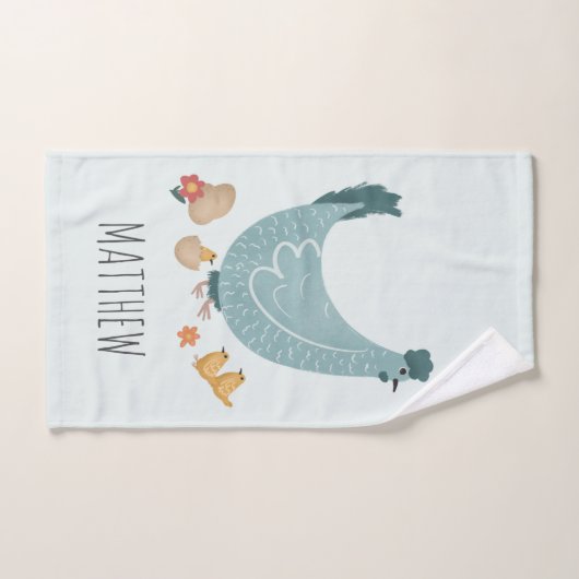 Schattig Blauw Monogram Kip Boerderij Patroon Kind Bad Handdoek (Handdoek)