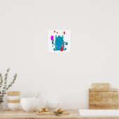 schattig blauw monster poster (Keuken)