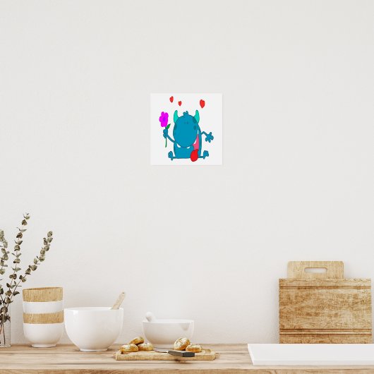 schattig blauw monster poster (Keuken)