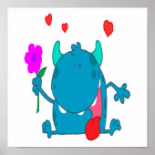 schattig blauw monster poster (Voorkant)