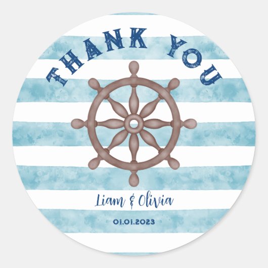 Schattig blauw nautisch zeiler Baby shower dank u Ronde Sticker (Voorkant)