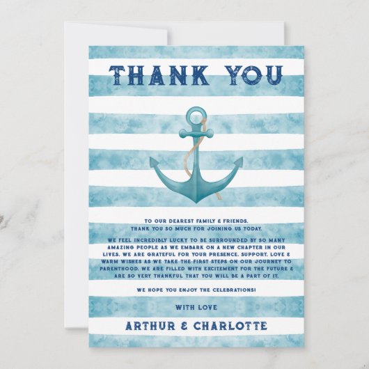 Schattig blauw nautische zeiler aquarel Baby showe Bedankkaart (Voorkant)