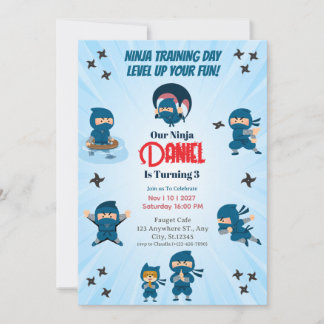 Schattig Blauw Ninja Team Jongens Verjaardagsfeest Kaart