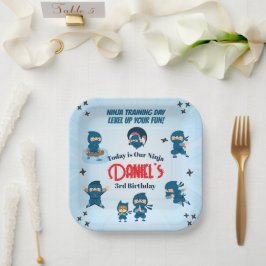 Schattig Blauw Ninja Team Jongens Verjaardagsfeest Papieren Bordje