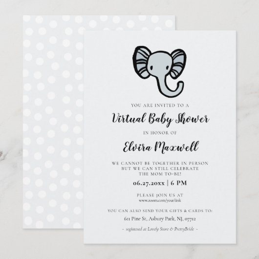 Schattig blauw olifant Virtual Baby shower Kaart (Voorkant / Achterkant)