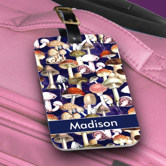 Schattig blauw paddestoel schimmels tuin patroon bagagelabel