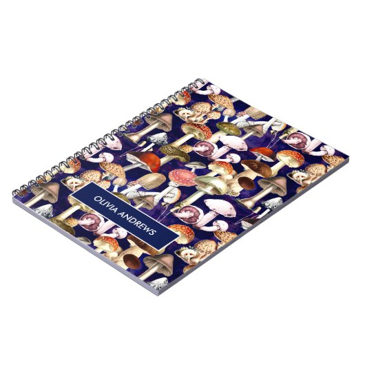 Schattig blauw paddestoel schimmels tuin patroon notitieboek (Linkerzijde)