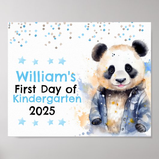 Schattig Blauw Panda Eerste Dag van School Chalkbo Poster (Voorkant)