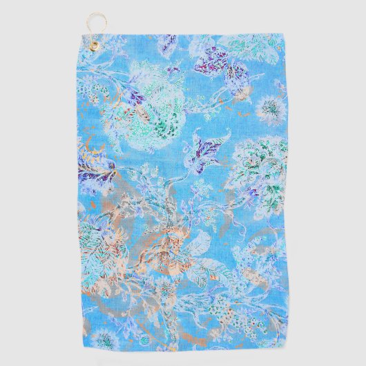 Schattig blauw pastelkleurig bloemmotief golfhanddoek (Voorkant)