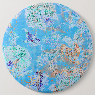 Schattig blauw pastelkleurig bloemmotief ronde button 6,0 cm