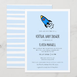 Schattig blauw raket Boy Virtual Baby shower Kaart